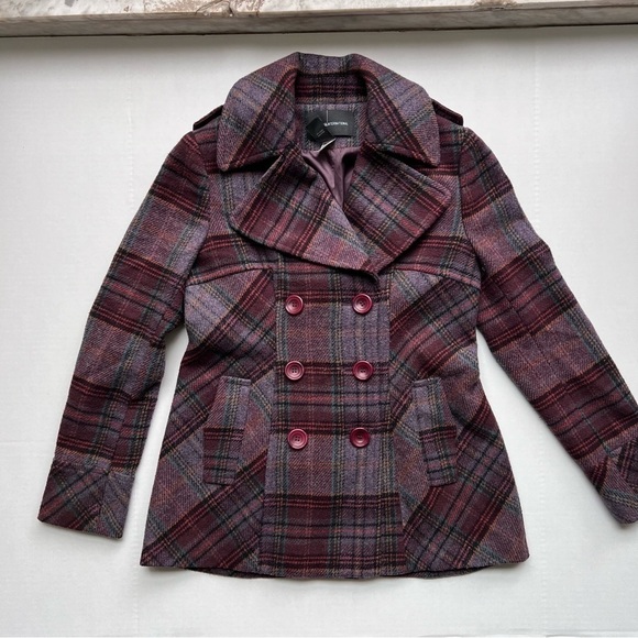 MODA International double breasted pea coat plaid purple size small y2k - Picture 1 of 15